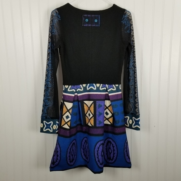 Lulu-H Art To Wear Womens Dress Long Fit N Flare Sheer Sleeve Multi Color Small - Picture 7 of 13